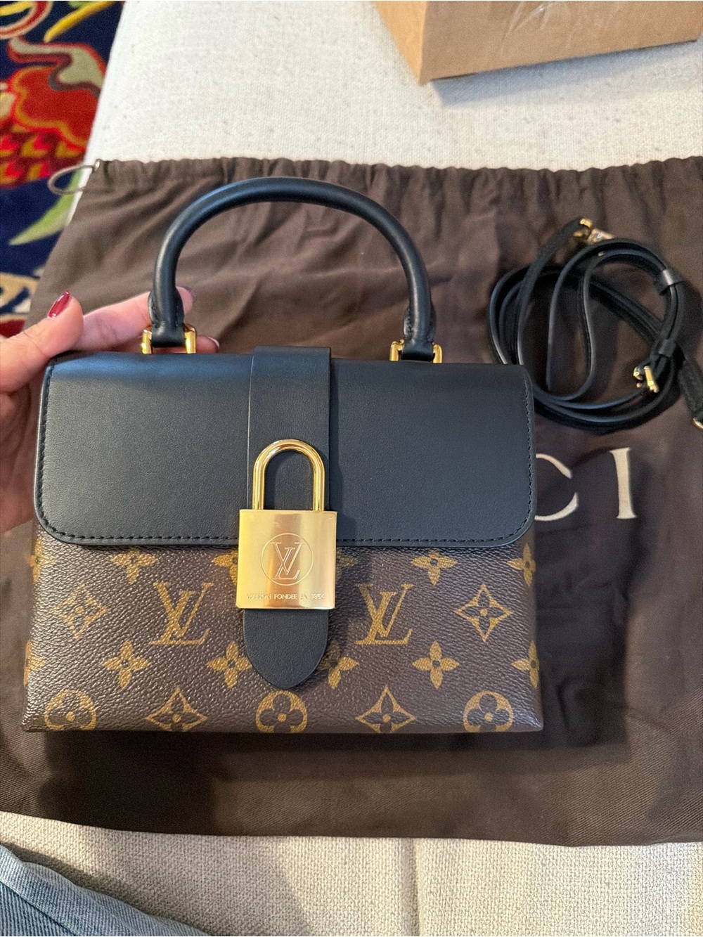 Louis Vuitton Black & Brown Monogram Padlock Top Handle Bag